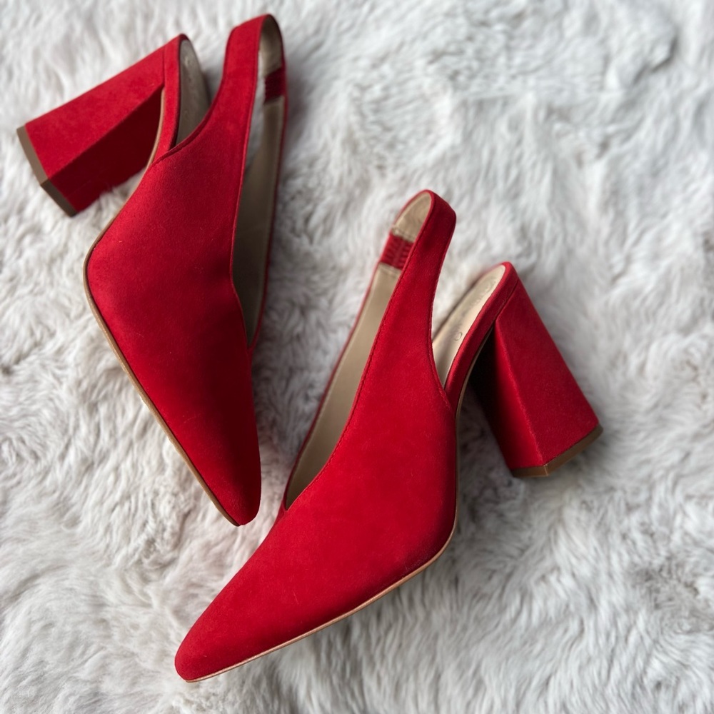 Vince Camuto Tashinta Red Suede Slingback Block Heel Size 8